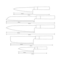 Shinrai Knives - Takumi Kaza 5-Piece Damascus Knife Set - Chef's Knife + Bread Knife + Nakiri + Paring Knife + Paring Knife