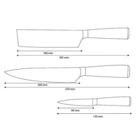 Shinrai Knives - Damascus Print Epoxy Sapphire 3-Piece Knife Set - Chef's Knife + Nakiri + Paring Knife