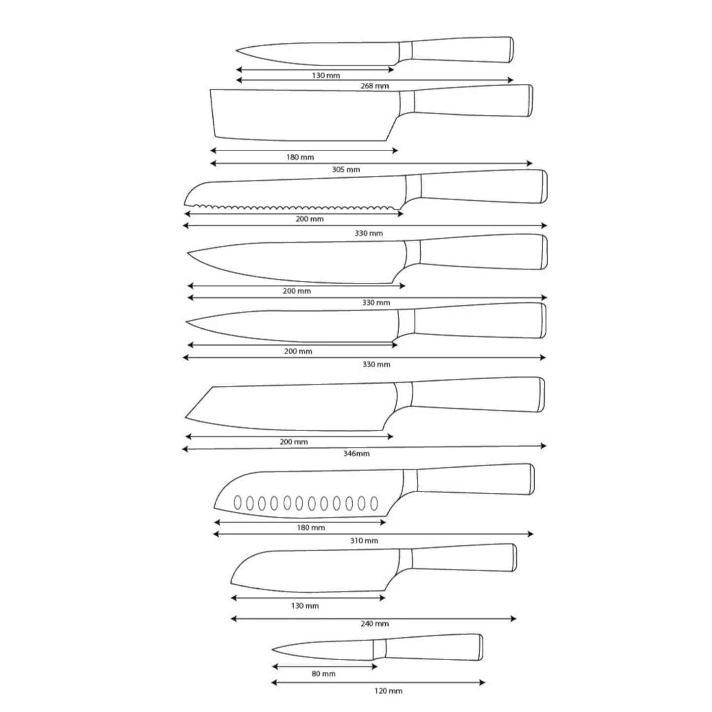 Shinrai Knives - Ensemble de couteaux 9 pièces imprimé Damas