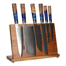 Epoxy Sapphire 6-piece Knife Set + Magnetic Knife Block Epoxy Sapphire 6-delige Messenset + Magnetisch Messenblok Messenset met blok Shinrai Japan