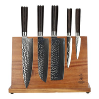 Hammered Damast BR 5-Delige Messenset + Magnetisch Messenblok Messenset met blok Shinrai Japan