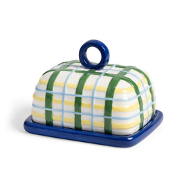 &Klevering - Butter dish checked blue &Klevering - Botervloot ruit blauw Botervloot &Klevering