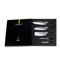 Shinrai Japan - Hammered Damast BR 5-delige Messenset + Magnetisch Messenblok Dubbelzijdig - Zwart Shinrai Japan