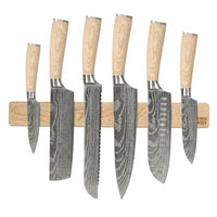 Couteaux Shinrai - Coffret de 6 couteaux Akari Damascus Print + support mural magnétique - Coffret de couteaux en bois d'érable avec bloc Shinrai