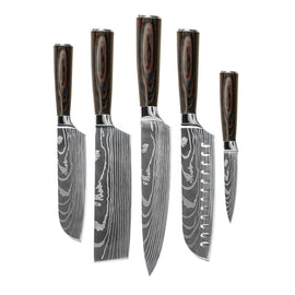 Shinrai Knives - Damascus Print 5-piece Knife Set Shinrai Knives - Damascus Print 5-delige Messenset Messenset Shinrai Knives