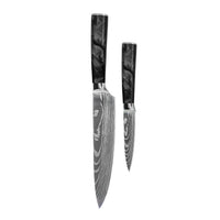 Shinrai Knives - Damascus Print Epoxy Onyx 2-delige Messenset - Koksmes + Schilmes Messenset Shinrai Knives