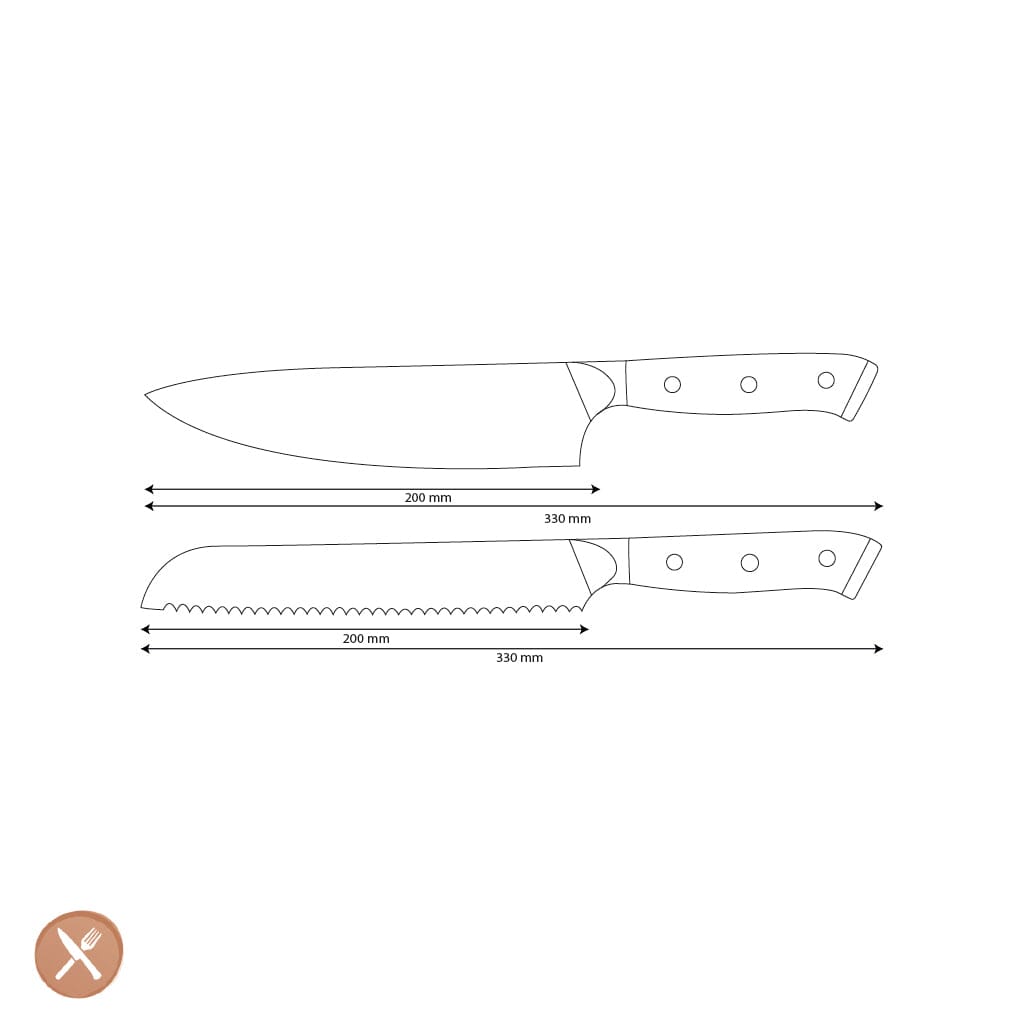 Shinrai Knives - Eclipse 2-delige Damascus Messenset - Koksmes + Broodmes Messenset Shinrai Knives