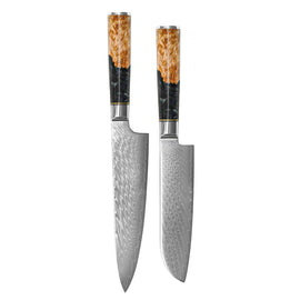 Shinrai Knives - Ensemble de 2 couteaux Damas en époxy onyx - Couteau de chef + couteau Santoku Shinrai Knives - Epoxy Onyx 2-delige Damascus Messenset - Koksmes + Santoku mes Messenset Shinrai Knives