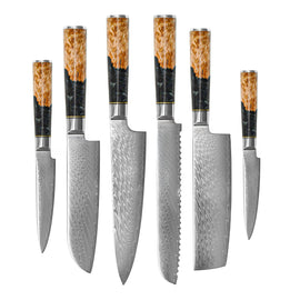 Shinrai Knives - Epoxy Onyx Damascus 6-piece Damascus Knife Set Shinrai Knives - Epoxy Onyx Damascus 6-delige Damascus Messenset Messenset Shinrai Knives
