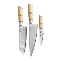 Shinrai Knives - Hikari Damascus 3-delige set - Koksmes + Santoku + Schilmes Messenset Shinrai Knives
