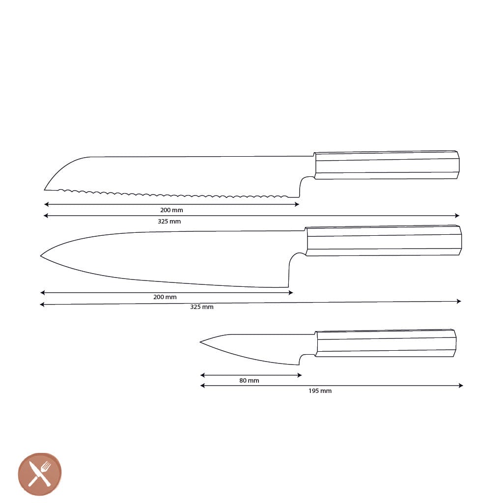 Couteaux Shinrai - Coffret exclusif Kigami en acier damassé 3 pièces - Couteau de chef + Couteau à pain + Couteau d'office