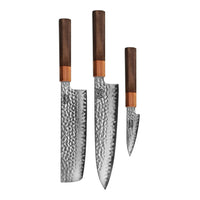Shinrai Knives - Kigami Exclusive Damascus 3-delige set - Koksmes + Nakiri + Schilmes Messenset Shinrai Knives