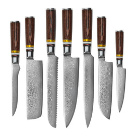 Shinrai Knives - Micarta Jewels 7-Piece Damascus Knife Set Shinrai Knives - Micarta Jewels 7-delige Damascus Messenset Messenset Shinrai Knives