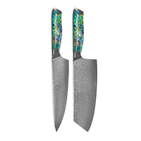 Couteaux Shinrai - Coffret de 2 couteaux damas « Bijoux en nacre » - Couteau de chef + couteau Nakiri