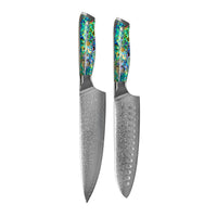 Shinrai Knives - Parelmoer Jewels 2-delige Damascus Messenset - Koksmes + Santoku mes Messenset Shinrai Knives
