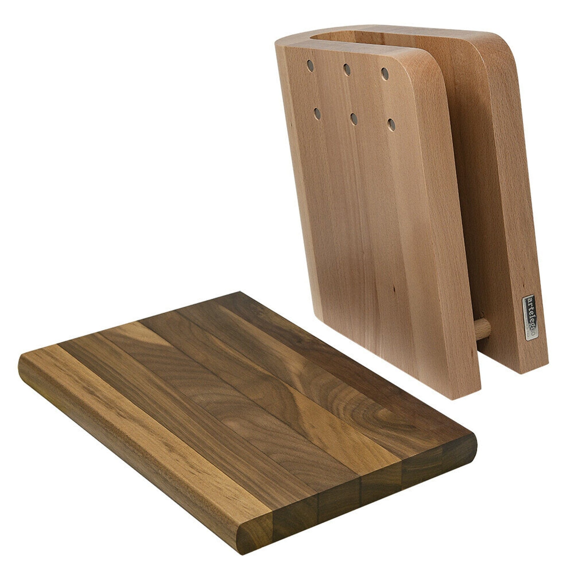Artelegno - Ceppo Magnetisch Messenblok Beukenhout + Snijplank Walnotenhout Messenblokken Artelegno