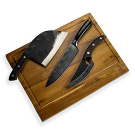 Shinrai Knives - 3 Black Knives + Cutting Board Combideal - 3 Zwarte Forged messen + Snijplank KookGigant