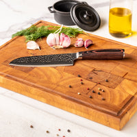 Hammered RVS 6-delige Messenset + Acacia houder enkelzijdig Messensets Shinrai Japan