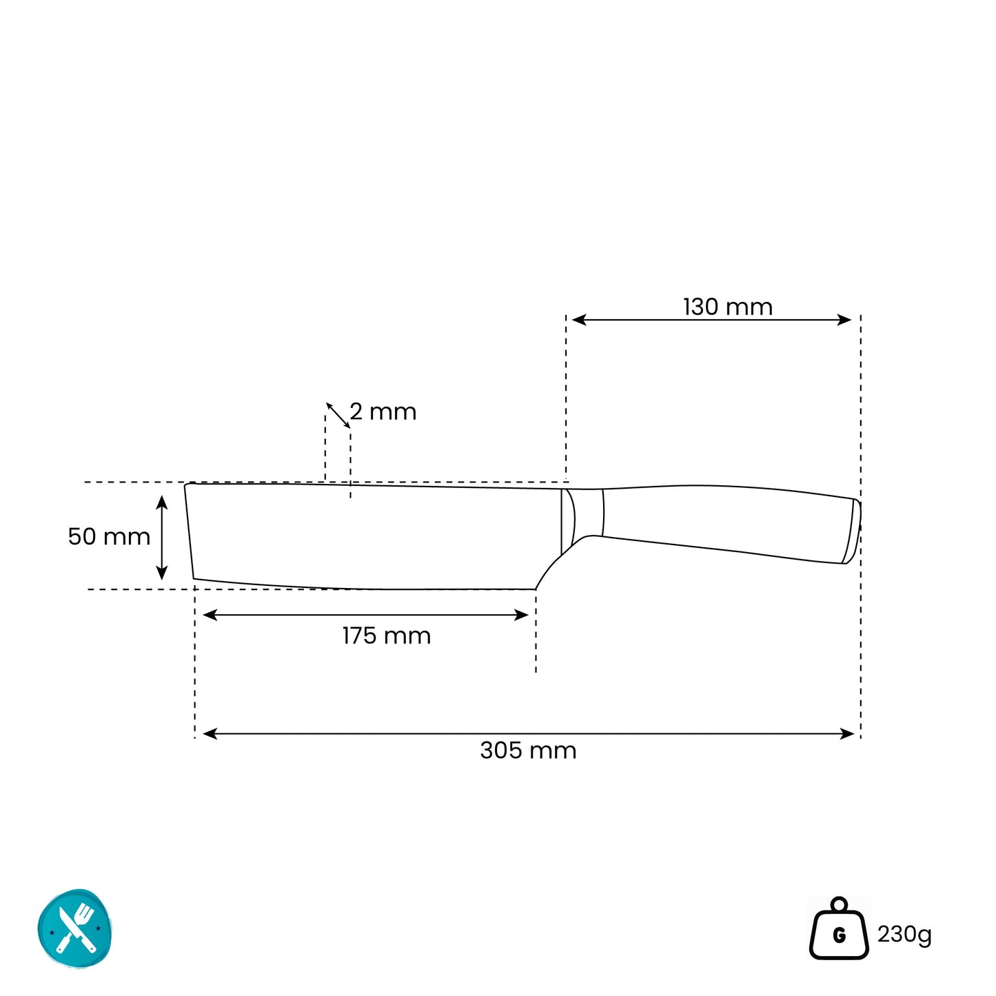 Hammered RVS Nakiri 18 cm Shinrai Japan