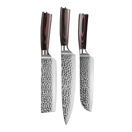 Shinrai Knives - Hammered Stainless Steel - 3-piece Knife Set Hammered RVS Series - 3-delige messenset KookGigant