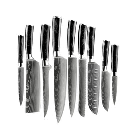Shinrai Knives - Damascus Print Onyx Epoxy 9-piece Knife Set Japanse Damascus Print Onyx Epoxy - 9-delige Messenset Messensets Shinrai Japan