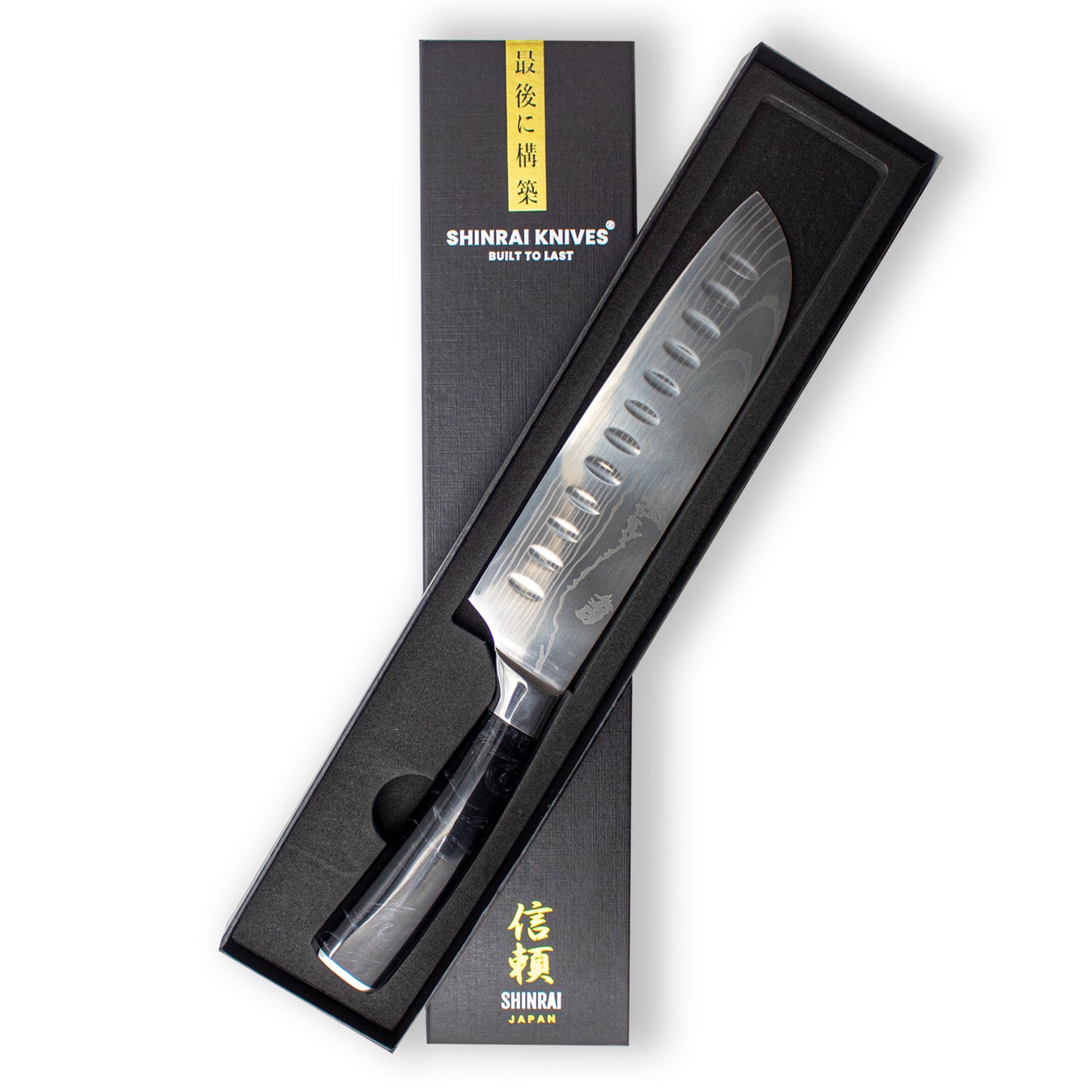 Japanse Damascus Print Onyx Epoxy - Santoku mes (18cm) Keukenmessen Shinrai Japan