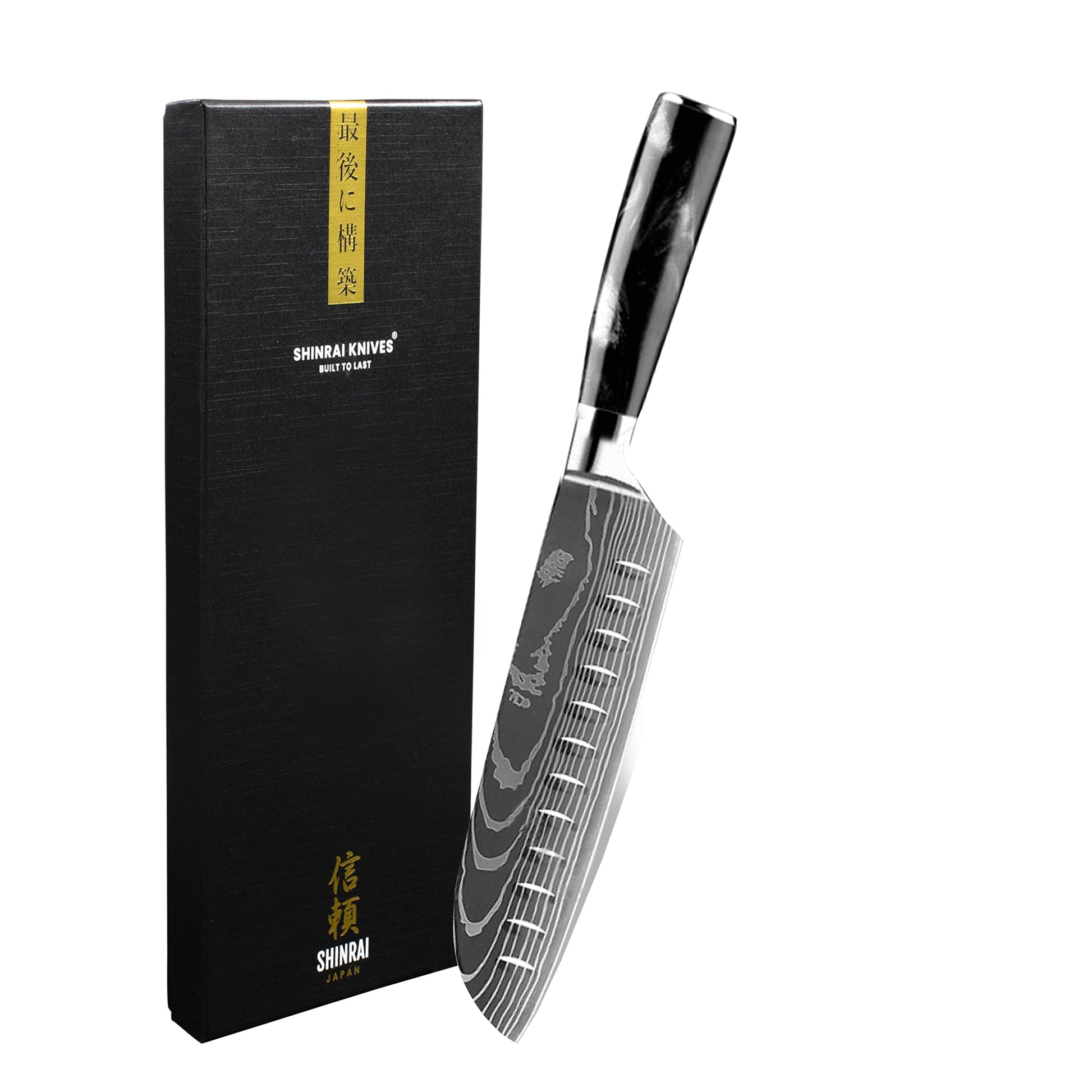Japanse Damascus Print Onyx Epoxy - Santoku mes (18cm) Keukenmessen Shinrai Japan