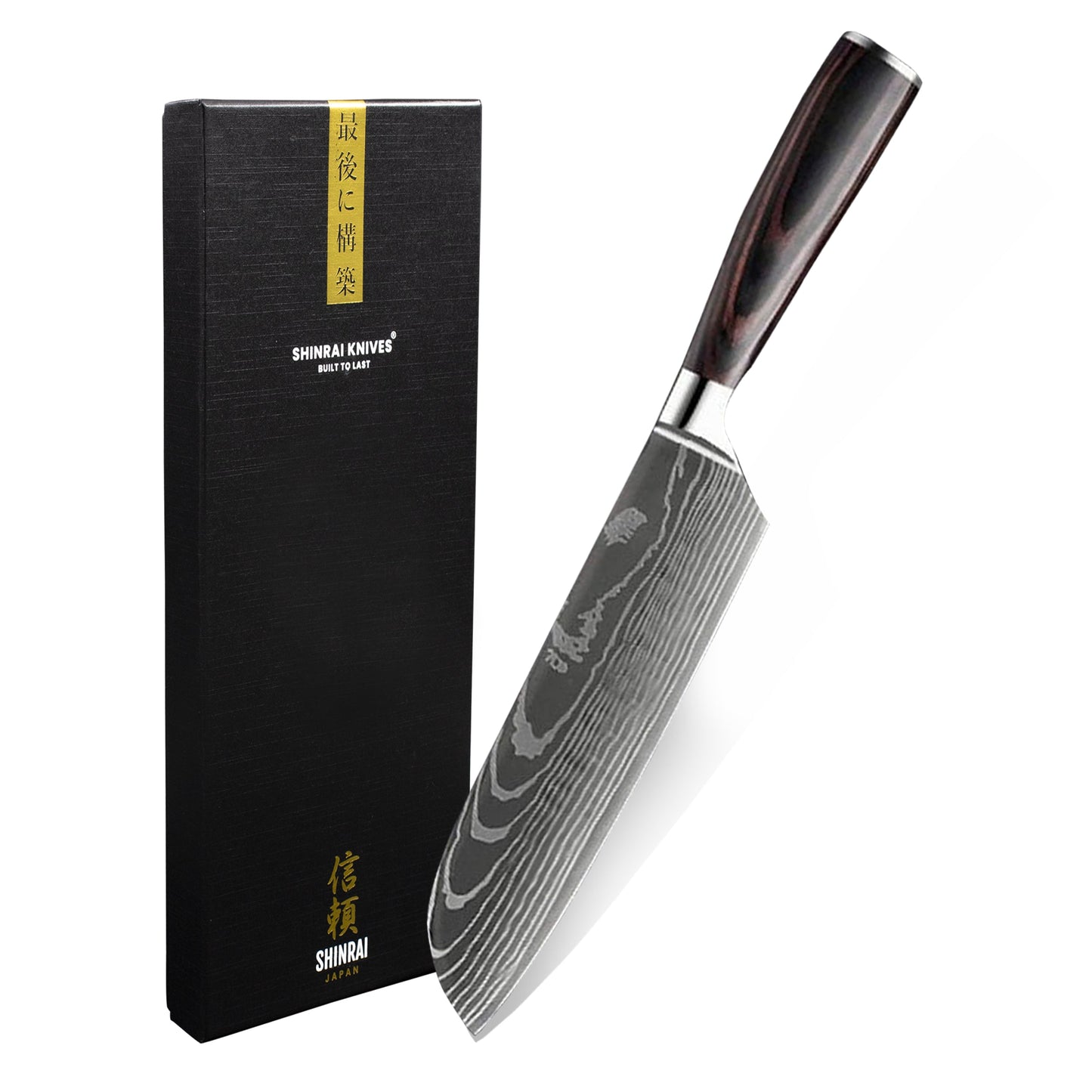 Japanse Damascus Print Series - Santoku mes (18cm) Keukenmessen Shinrai Japan