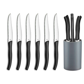 Lou Laguiole - Sky 6 Steak Knives + Knife Block - Black Lou Laguiole - 6-pc steak knives in grey block - black Steakmes Lou Laguiole