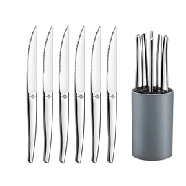Lou Laguiole - Jet 6 Steak Knives + Knife Block - Mirror Lou Laguiole - 6-pc steak knives in grey block - mirror Steakmes Lou Laguiole