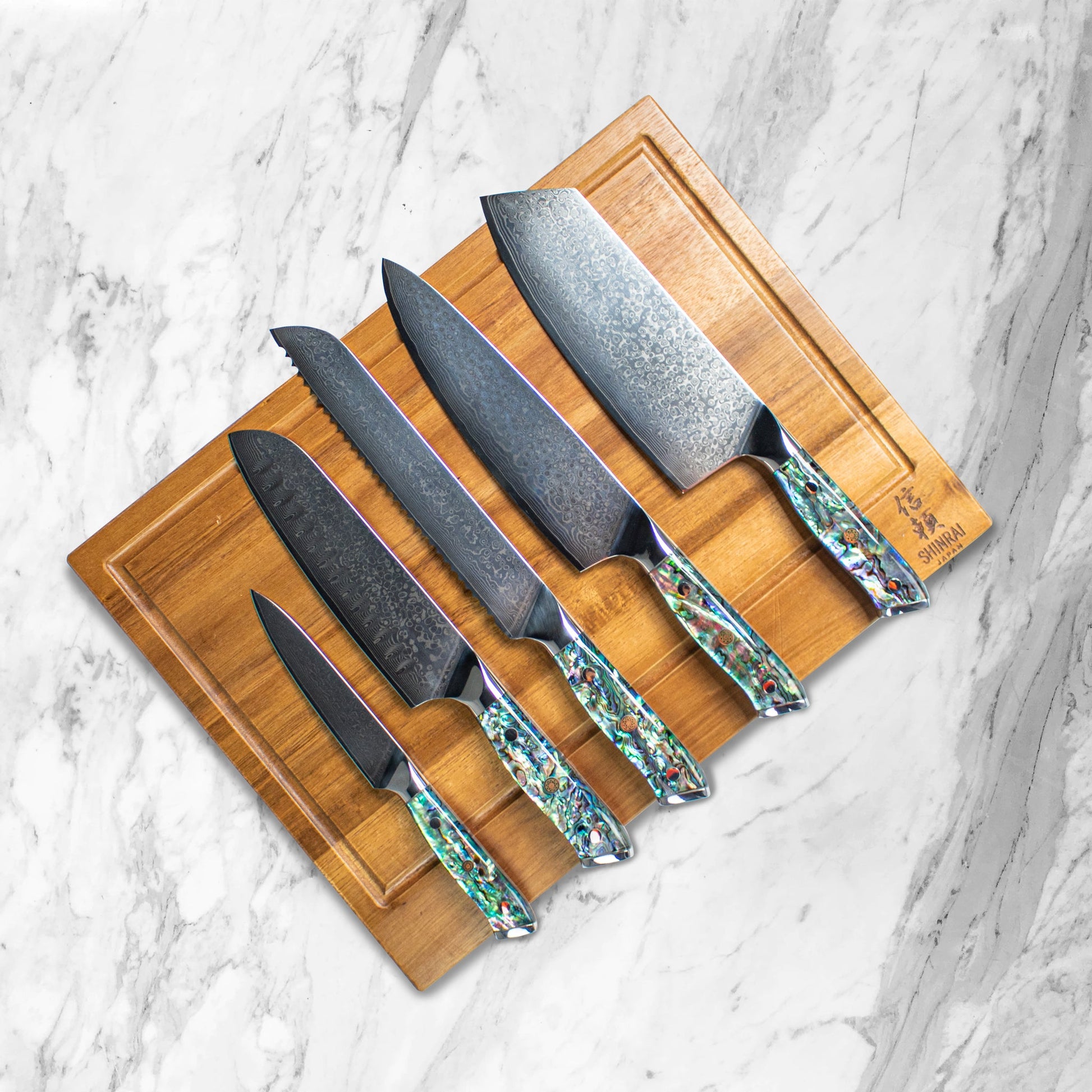 Parelmoer Jewels Serie 5-delige Damascus Messenset Shinrai Japan