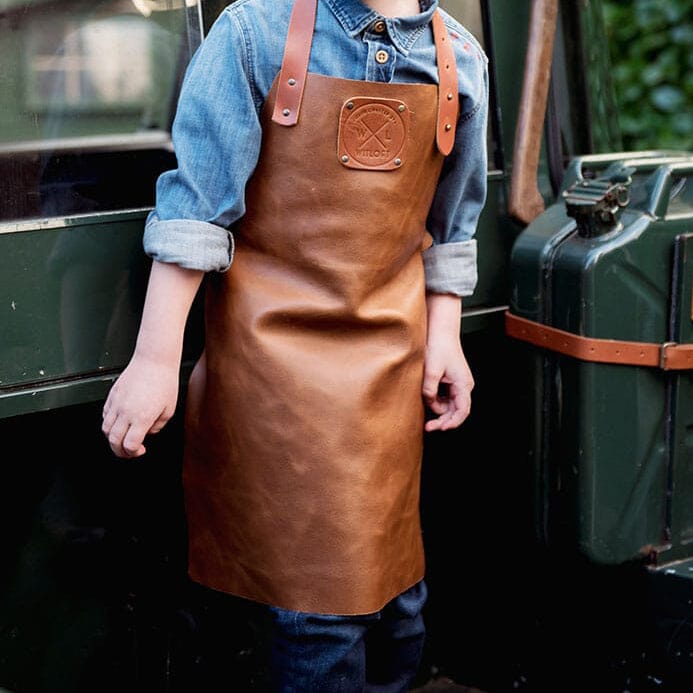 Witloft - Classic Craft Leren Schort Kids Zwart/Cognac Schort leer Witloft