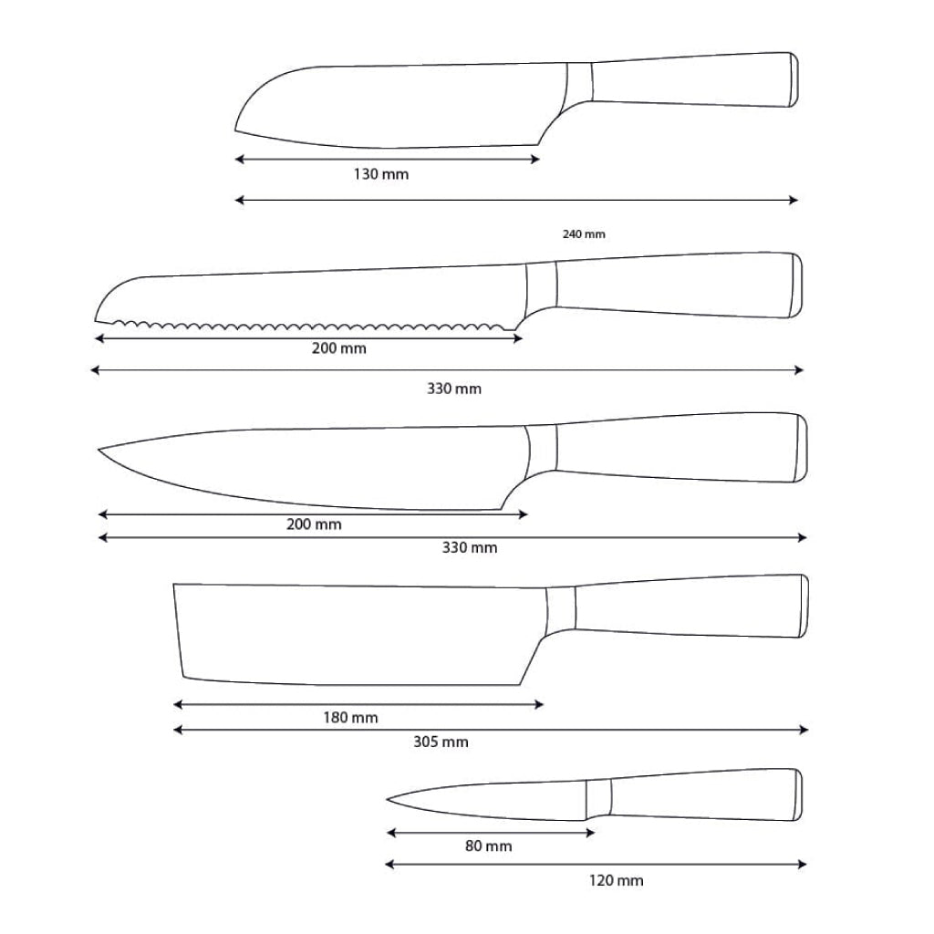 Shinrai Knives - Ensemble de 5 couteaux en résine époxy et saphir imprimé Damas - Couteau de chef, couteau à pain, couteau Nakiri, petit Santoku et couteau d'office