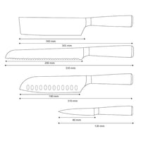 Shinrai Knives - Damascus Print 4-Piece Knife Set - Santoku + Bread Knife + Nakiri + Paring Knife