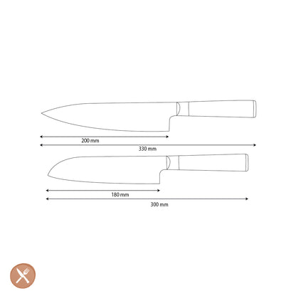Shinrai Knives - Hammered Damask BR 2-Piece Knife Set - Chef's Knife + Santoku Knife