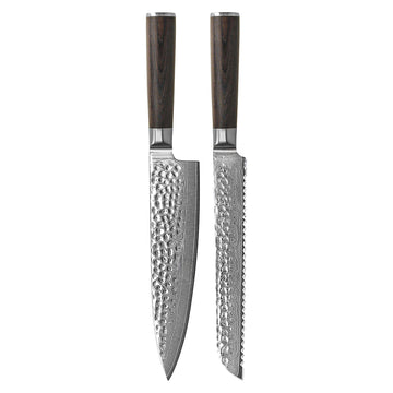 Shinrai Knives - Hammered Damask BR 2-Piece Knife Set - Chef's Knife + Bread Knife