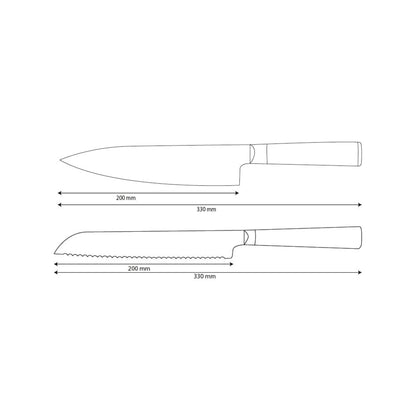 Shinrai Knives - Hammered Damask BR 2-Piece Knife Set - Chef's Knife + Bread Knife