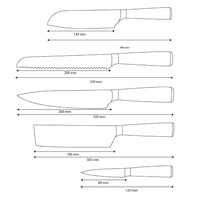 Shinrai Knives - Damascus Print 5-Piece Knife Set - Chef's Knife + Bread Knife + Nakiri + Small Santoku + Paring Knife