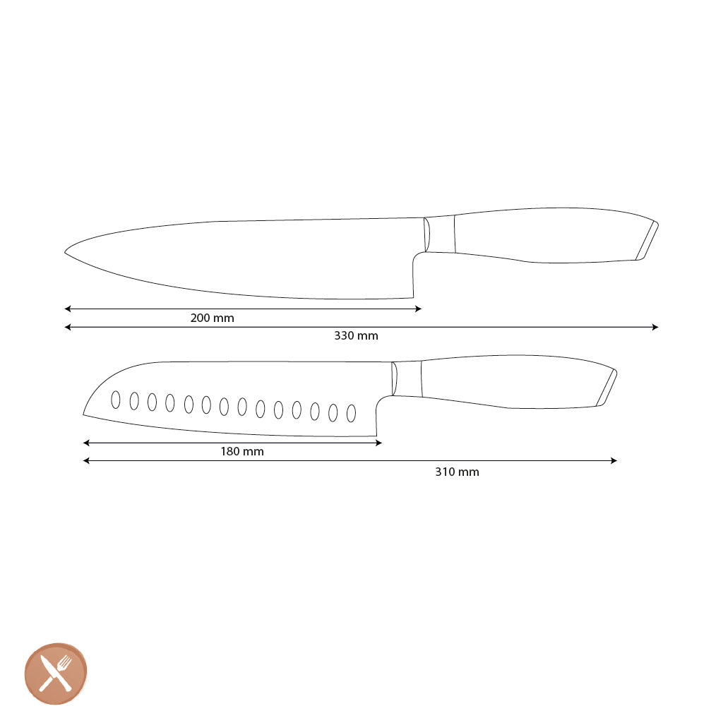 Couteaux Shinrai - Ensemble de couteaux 2 pièces en bois Damask Pakka - Couteau de chef + couteau Santoku