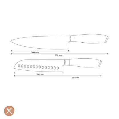 Couteaux Shinrai - Ensemble de couteaux 2 pièces en bois Damask Pakka - Couteau de chef + couteau Santoku