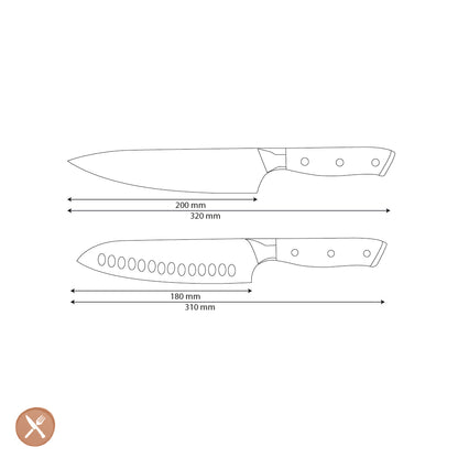 Shinrai Knives - Mother of Pearl Jewels 2-piece Damascus Knife Set - Chef's knife + Santoku knife