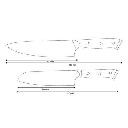 Shinrai Knives - Eclipse 2-Piece Damascus Knife Set - Chef's Knife + Santoku Knife
