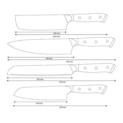 Shinrai Knives - Eclipse 4-Piece Damascus Knife Set - Chef's Knife + Nakiri + Santoku + Bread Knife