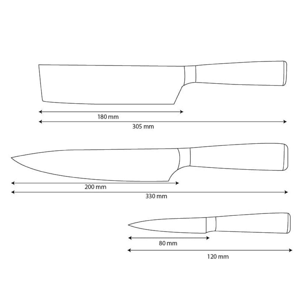 Shinrai Knives - Damascus Print Epoxy Onyx 3-Piece Knife Set - Chef's Knife + Nakiri + Paring Knife