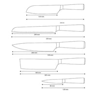 Shinrai Knives - Damascus Print Epoxy Onyx 5-piece Knife Set - Chef's Knife + Bread Knife + Nakiri + Small Santoku + Paring Knife