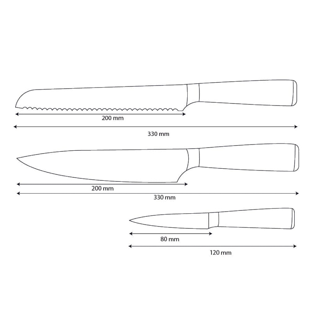Shinrai Knives - Damascus Print Epoxy Sapphire 3-Piece Knife Set - Chef's Knife + Bread Knife + Paring Knife