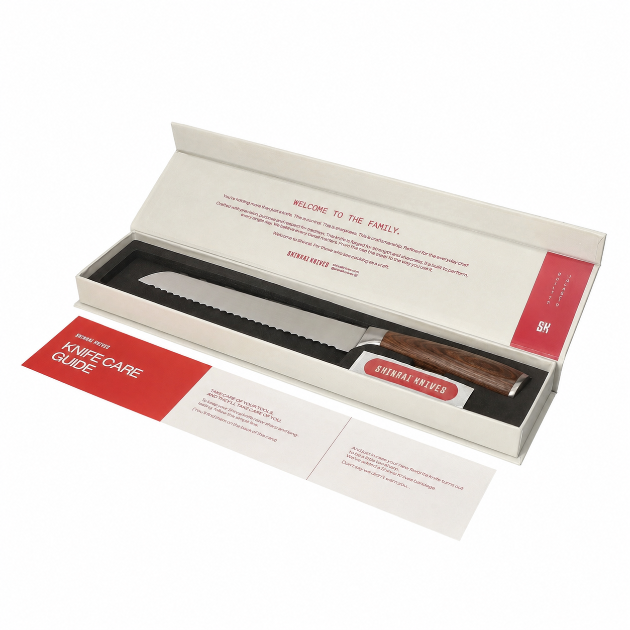 Shinrai Knives - Ensemble de 3 couteaux imprimés Damas - Couteau de chef + Couteau à pain + Couteau d'office