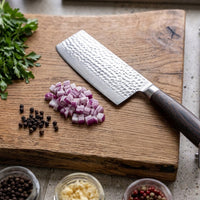 Shinrai Knives - Hammered Damascus BR Chinese Chef's Knife - 18 cm