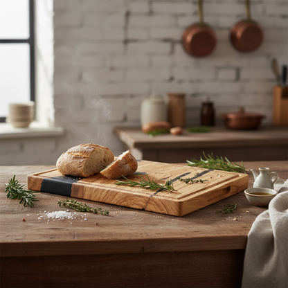 Shinrai Knives - Epoxy Onyx Cutting Board Olive Wood - 40 x 30 x 3 cm