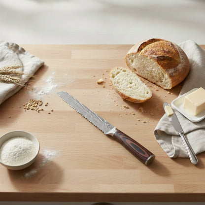 Shinrai Knives - Damascus Print Bread Knife 20 cm